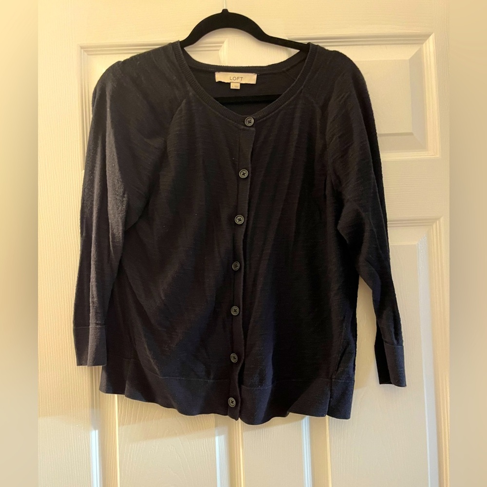 BLACK LOFT COTTON 3/4 SLEEVE CARDIGAN